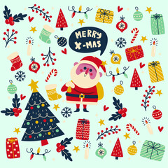  Flat-christmas-element-collection. | Vector illustration EPS 10.