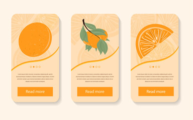 Fresh textured orange fruits on branch with leaves vector hand drawn mobile app design.