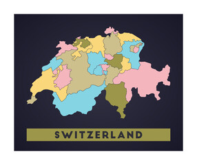 Switzerland map. Country poster with regions. Shape of Switzerland with country name. Cool vector illustration.