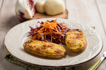 oven filled potatoes with salad