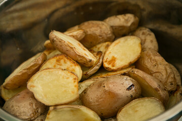 potato slices, grilled in a Cup close-up