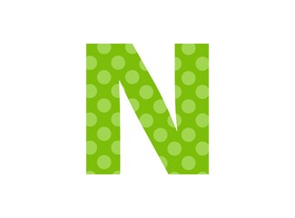 N letter green font made of polka dot pattern. Funny cute, children's ages design. LOL girly baby surprise style. For; birthday invitation, banner etc. İsolated vector illustration
