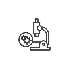 Covid-19 laboratory test line icon. linear style sign for mobile concept and web design. Microscope and coronavirus infection outline vector icon. Symbol, logo illustration. Vector graphics