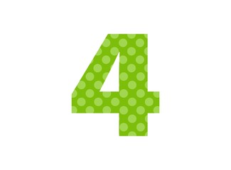 4 number green font made of polka dot pattern. Funny cute, children's ages design. LOL girly baby surprise style. For; birthday invitation, banner etc. İsolated vector illustration