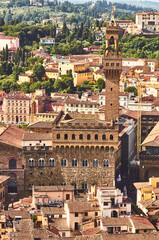 Fototapeta na wymiar florence view from the top of the duomo with palazzo vecchio the old palace tuscany italy