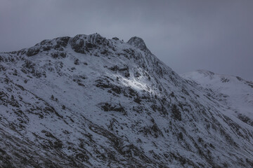 A clearing of light over the snowy mountains in the Aragonese Pyrenees. Aguas Tuertas valley, Hecho...