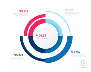Vector infographic round chart template. Four options, steps, parts