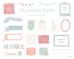 水彩風のフレームセット／枠／装飾／飾り／おしゃれ／見出し／タイトル
