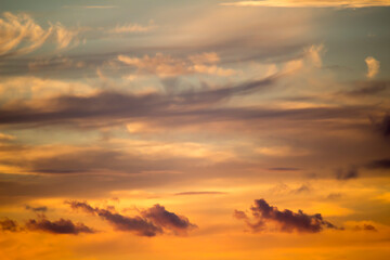 Photograph of the sunset sky dyed in orange as a background material