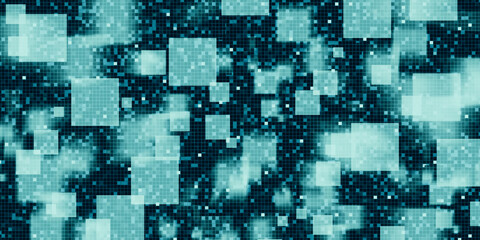 Blue mixed green background Square blur, square, abstract blur mosaic, illustration for science, business or technology 3d illustration