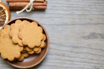 Lovely Swedish gingerbread in shape of a flower called Anna Pepparkaka, tradition in Scandinavia for Christmas holiday season, often eaten with Fika or hot mulled wine.