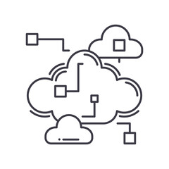 Cloud storage service icon, linear isolated illustration, thin line vector, web design sign, outline concept symbol with editable stroke on white background.