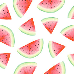 Watercolor Watermelon seamless background isolated on white