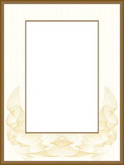Golden line art design for passe-partout. Vintage border with guilloche pattern. Brown vector picture frame. Abstract background. Template for certificate, diploma, invitation. Space for text. EPS10