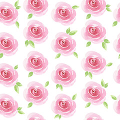 Watercolor pink roses cute floral seamless background, watercolor seamless pattern