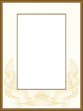 Golden line art design for passe-partout. Vintage border with guilloche pattern. Brown vector picture frame. Abstract background. Template for certificate, diploma, invitation. Space for text. EPS10
