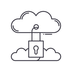 Cloud security icon, linear isolated illustration, thin line vector, web design sign, outline concept symbol with editable stroke on white background.
