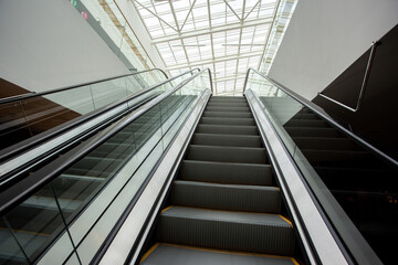 Escalator in a shopping center without people