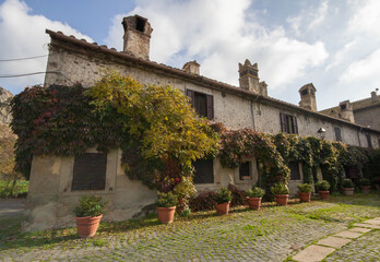 Castle of the Sasso(Cerveteri) ,Italy .It has The crenellated walls that form the door to the...