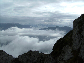 Cloudy mountain view from Piding via ferrata climbing route,  Bavaria, Germany