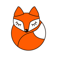 Fox cute art sign in curve lines