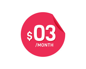 $3 Dollar Month. 3 USD Monthly sticker