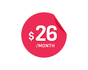 $26 Dollar Month. 26 USD Monthly sticker