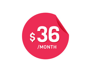 $36 Dollar Month. 36 USD Monthly sticker