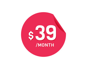 $39 Dollar Month. 39 USD Monthly sticker