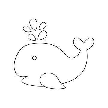 Vector illustration with whale. Coloring book with a whale. For the little ones. Education card for kids. Vector linear illustration.