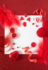 St. Valentine's day decorations on red surface
