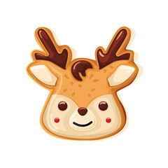 cute gingerbread deer for christmas. Isolated over white background. Vector illustration.