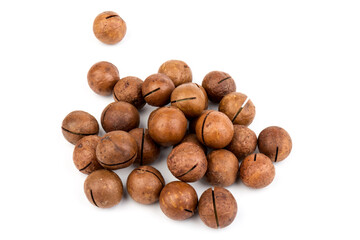 macadam nuts with clipping path on a white isolated background