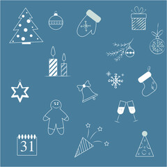 Fototapeta premium new year, gifts, gift, Christmas tree, cookies, sock, snowflake, balloons