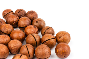 macadam nuts with clipping path on a white isolated background