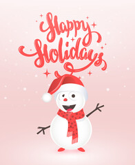 Christmas greeting card design with snowman, vector illustration