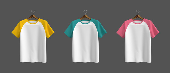 Short sleeves raglan t-shirt mockup, 3d illustration, 3d rendering