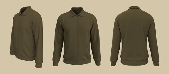 Harrington jacket mockup front and back views, 3d illustration, 3d rendering