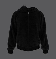 Fleece hooded sweatshirt  mockup with zipper in front view, isolated on grey background, 3d rendering, 3d illustration © Febriana