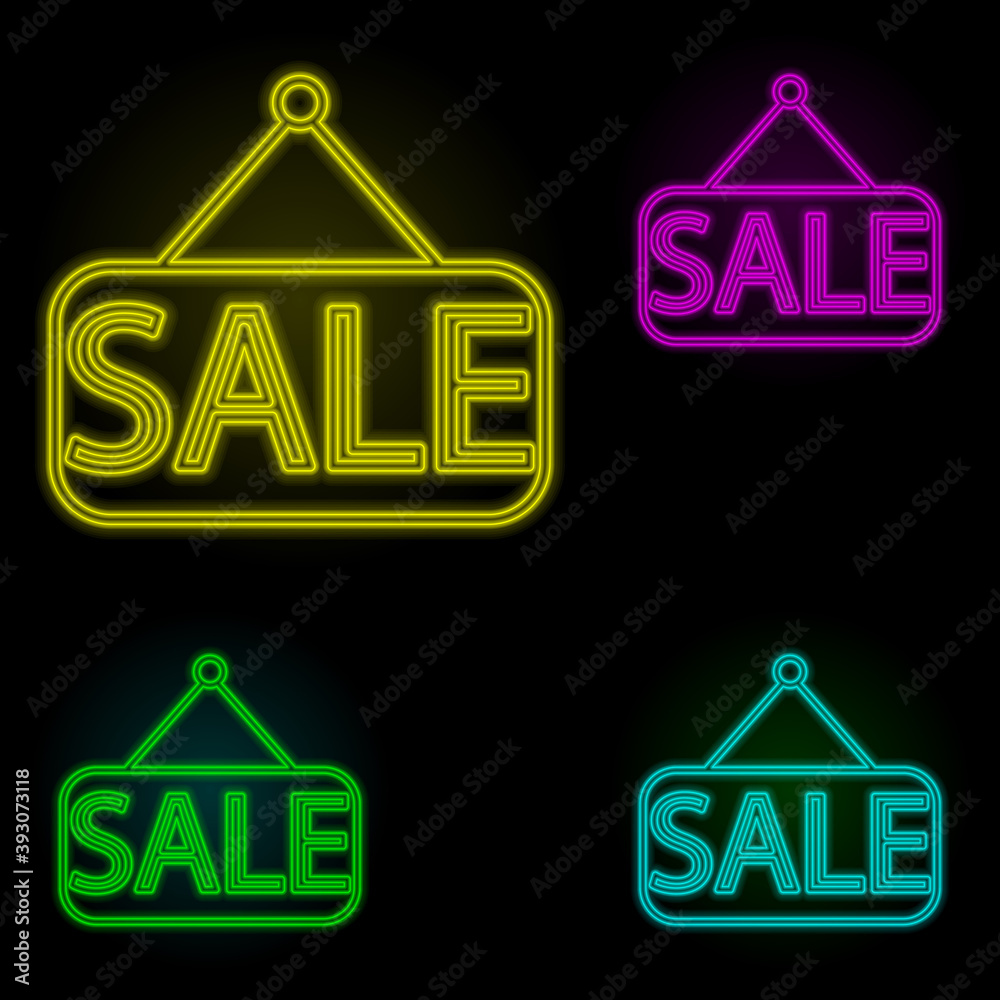 Poster sale neon color set icon. simple thin line, outline vector of building landmarks icons for ui and ux