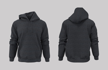 Blank hooded sweatshirt mockup for print, isolated on grey background, 3d rendering, 3d illustration - obrazy, fototapety, plakaty