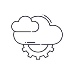 Cloud management concept icon, linear isolated illustration, thin line vector, web design sign, outline concept symbol with editable stroke on white background.