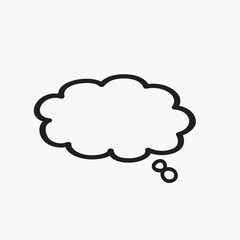 Think bubble isolated on gray background. Trendy think bubble in flat style. Modern template for social network and label. Creative thought balloon. Cloud line art, vector illustration