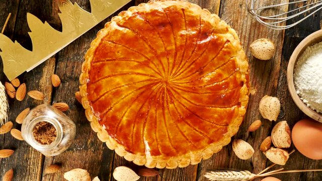galette des rois- epiphany cake with crown and ingredient