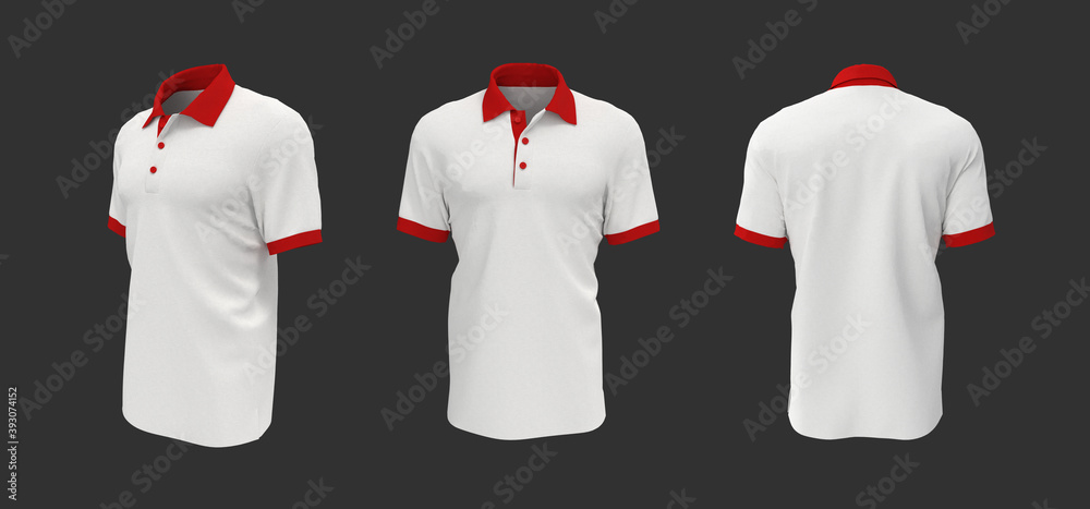 Wall mural Blank collared shirt mockup, front, side and back views, tee design presentation for print, 3d rendering, 3d illustration