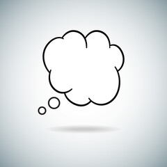 Think bubble isolated on gray background. Trendy think bubble in flat style. Modern template for social network and label. Creative thought balloon. Cloud line art, vector illustration
