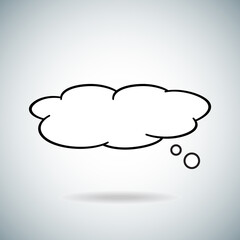 Think bubble isolated on gray background. Trendy think bubble in flat style. Modern template for social network and label. Creative thought balloon. Cloud line art, vector illustration