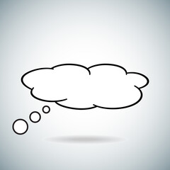 Think bubble isolated on gray background. Trendy think bubble in flat style. Modern template for social network and label. Creative thought balloon. Cloud line art, vector illustration