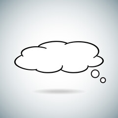 Think bubble isolated on gray background. Trendy think bubble in flat style. Modern template for social network and label. Creative thought balloon. Cloud line art, vector illustration