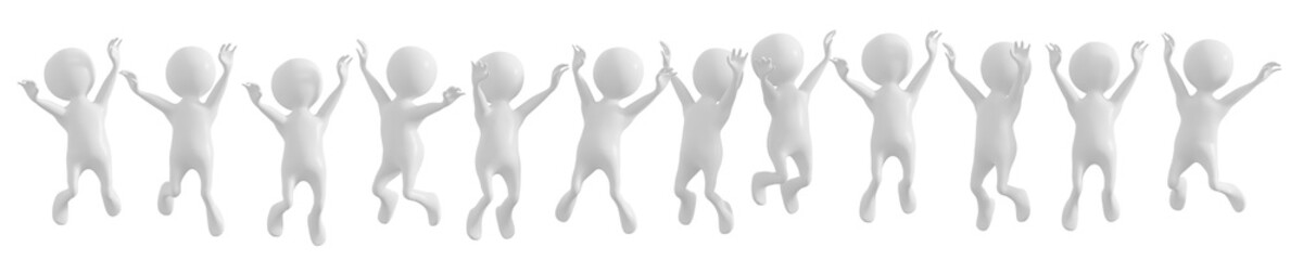 Männchen, weiss, Gruppe, Freudensprung, 3d, Mann